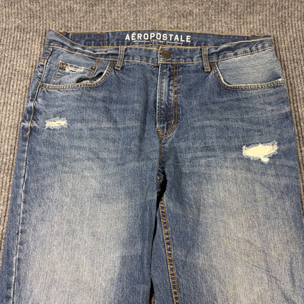Aeropostale Briggs‎ Slim Bootcut Mens Jeans Medium Wash Distressed Size 36/30 - Picture 4 of 12